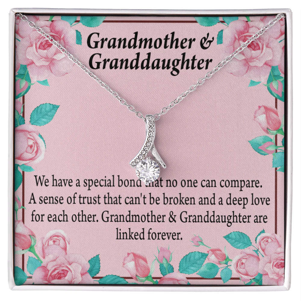 To My Granddaughter Special Bond Ribbon Necklace Silver Tone Standard Box